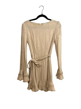 follow my lead dress beige Lara Long Sleeve Beaded Cocktail Dress 29610